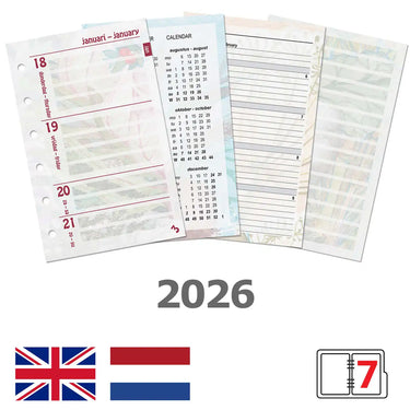 6238-26 125 x 80 mm Pocket 6 Ring Diary Inserts Weekly NL EN 2026